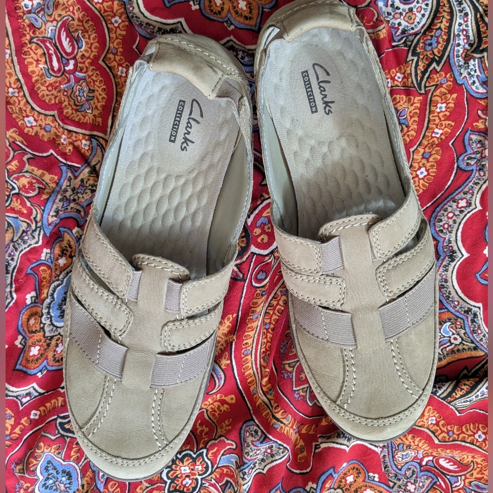 Clarks Tan Slip-On Loafers - Picture 2 of 9